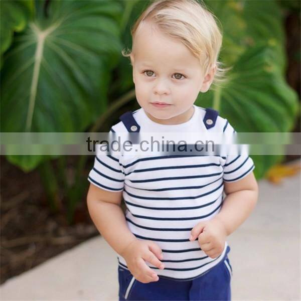 2016 summer male and female baby Navy Striped T-shirt
