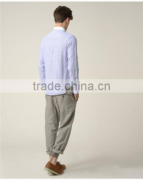 OEM fashion hemp T shirts for man long sleeve with button design