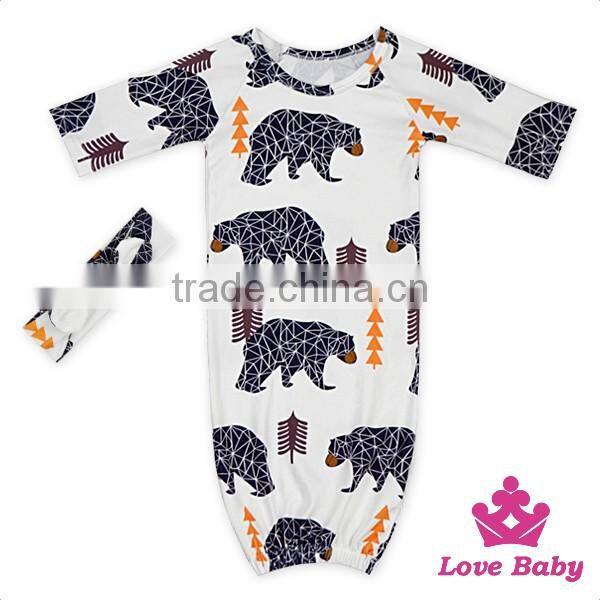 Stylish Little Boys&Girls Clothing Boutique Printing Pattern Baby Outdoor Sleeping Bag With Bow Headband Casual Suit Set