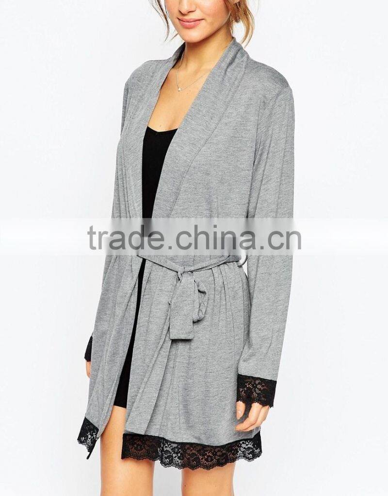 Sexy fashion new popular comfortable jersey lace trim robe for lady