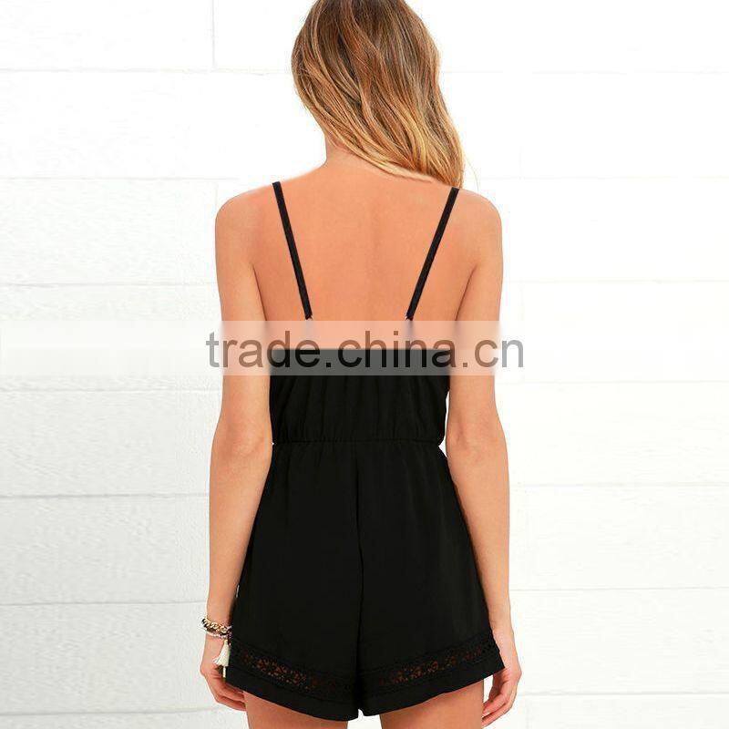 Wholesale custom fashion chiffon jumpsuits black woman romper