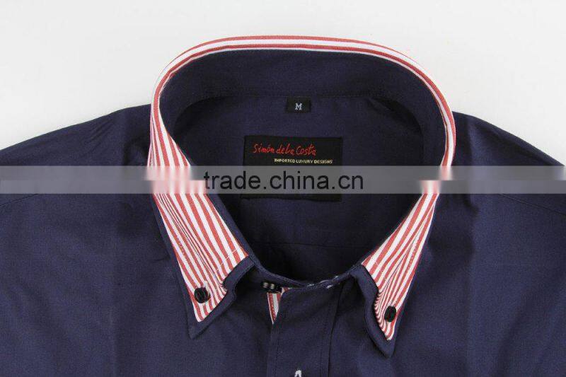 custom double collarcontrast color spandex cotton dress shirts