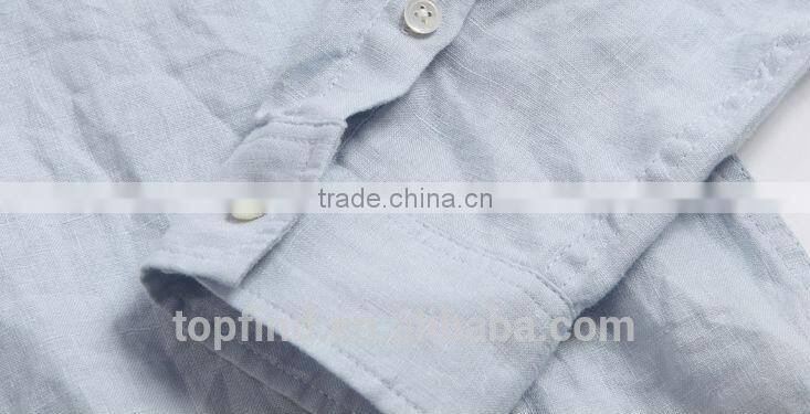Fashion classic long sleeve casual linen 35% and cotton 65% Garment Wash soft man shirt