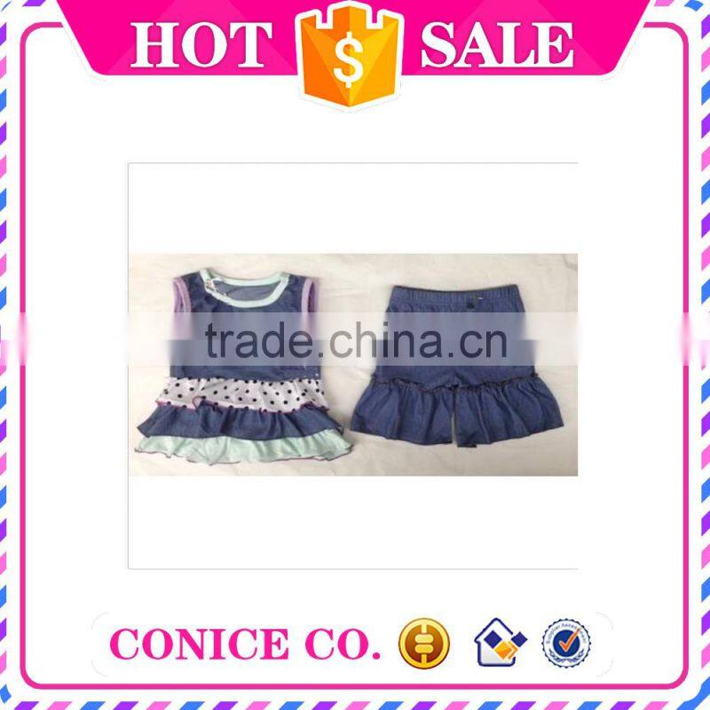 factory directly sale summer 2 piece sleeveless swing top & pants child cloths kids wear for 4th of july