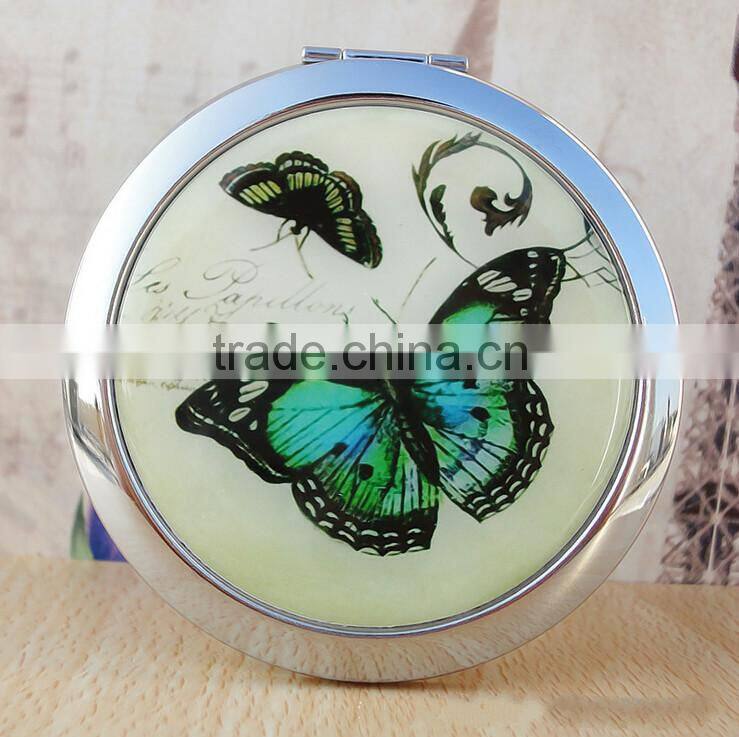 Butterfly Compact Cosmetic Makeup Round Handbag Purse Pocket Mirror