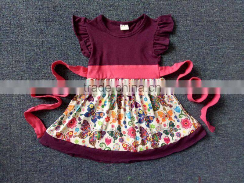 2017new baby frock design fashion girls dress butterfly printed with belt boutique baby girl clothing