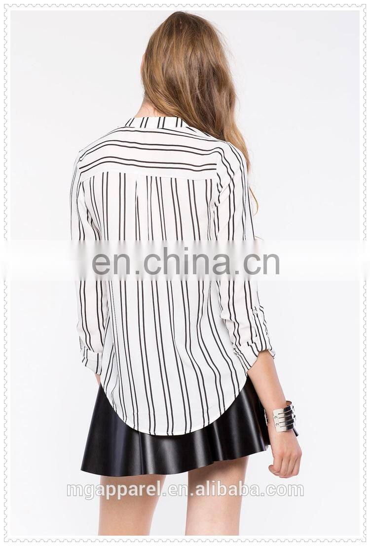 latest fashion ladies vertical stripe office blouse designs low price