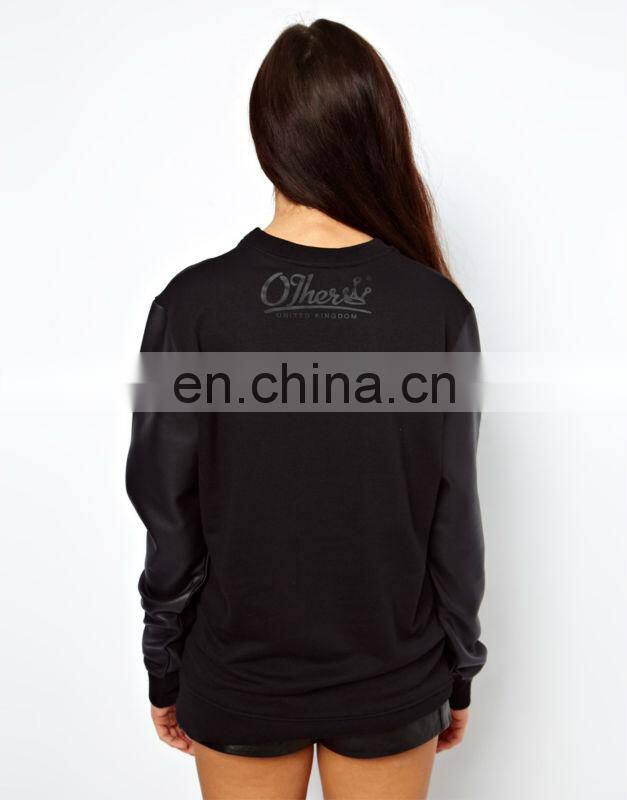 CHEFON Women Leather Sleeve Sweatshirt CAH0033