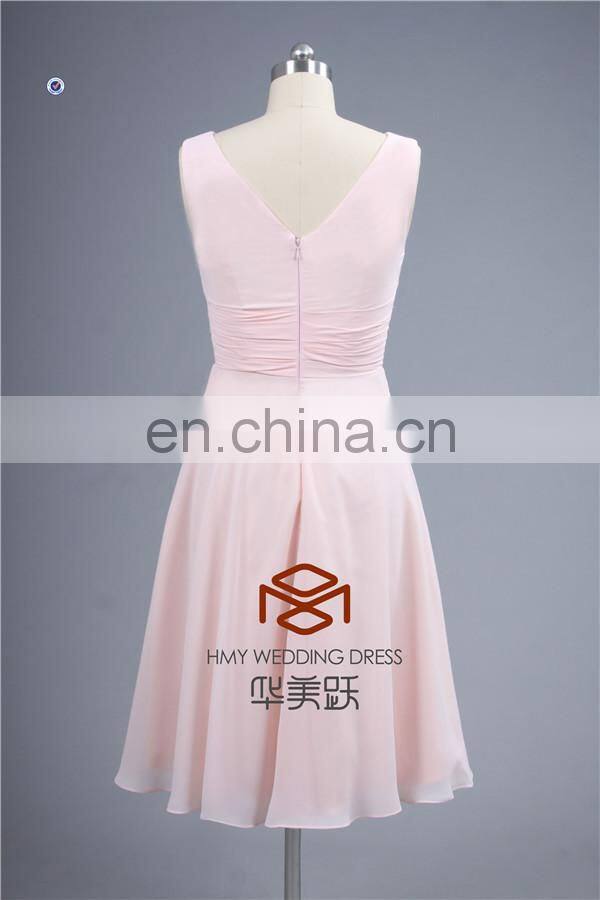 Lovely SHMY-B008 V-Neck and V-Back Knee Length Pink Chiffon Bridesmaid Dress