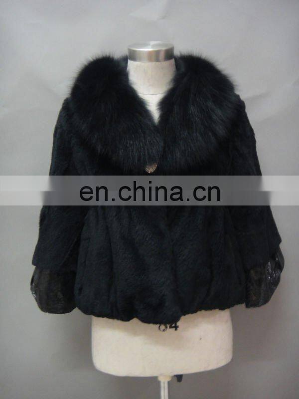 Rabbit Fur Coat with Fox Fur Collar