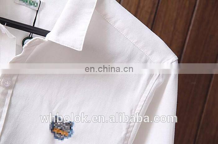 OEM Men's white blue oxford shirt custom design logo casual cotton shirt