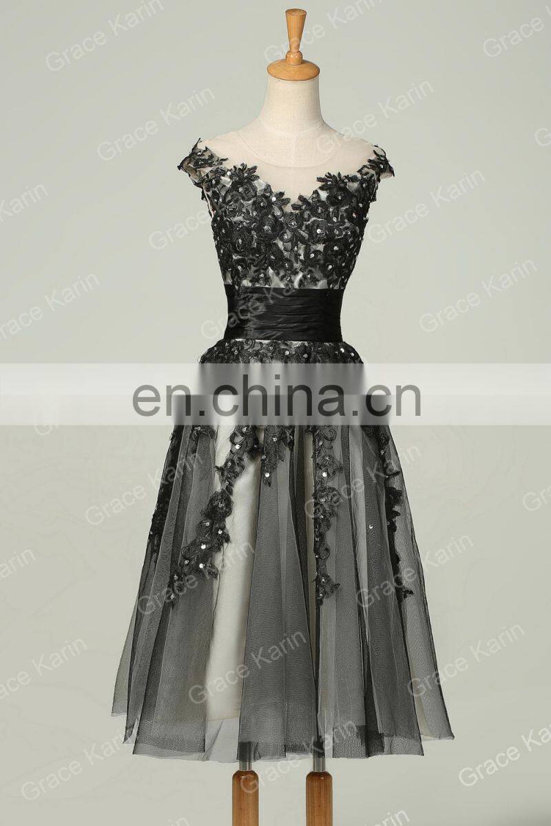 Grace Karin Cap Sleeve Gray Elegant Short Prom Dress CL007581