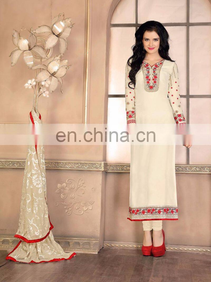 Beige Colored Georgette Semi-Stitched Suit.