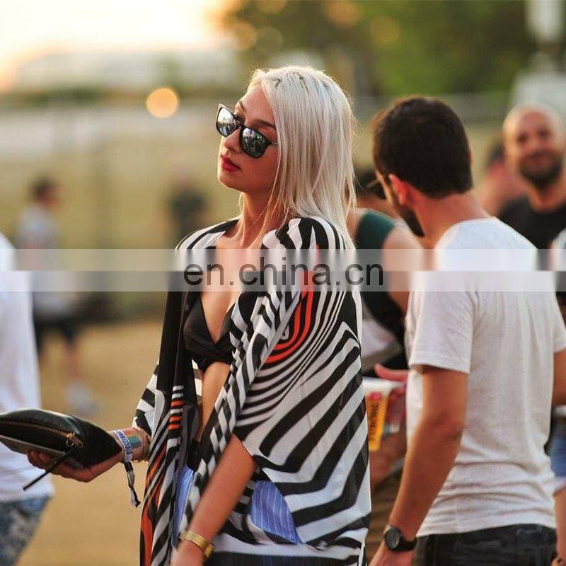 2019 Summer Zebra Stripe Bikini Cover Up Loose Beach Dress Women Pareo Long Chiffon Cardigan Beach Kaftan Robe de Plage