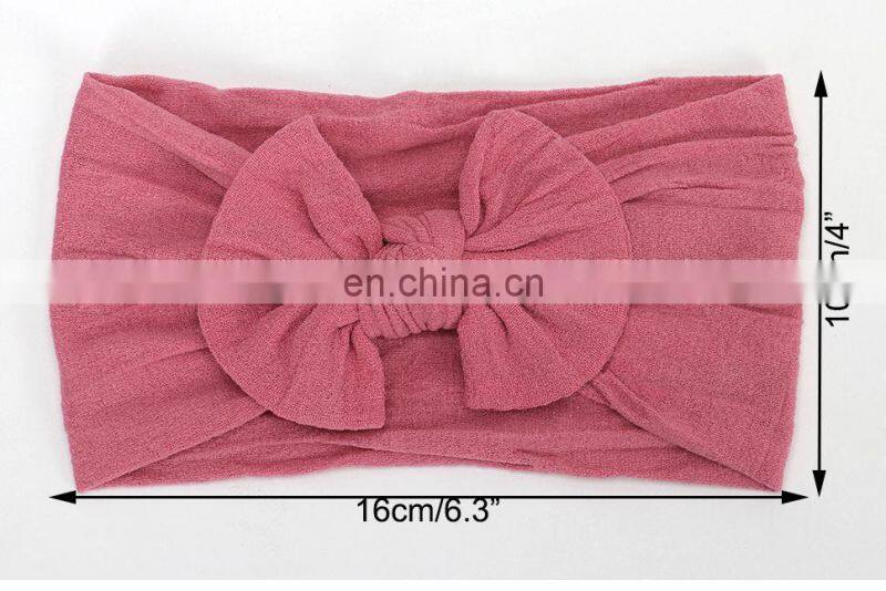 Baby turban nylon headwrap Kids Girl Handmade Soft Headbands with Bow Solid Color 18Colors
