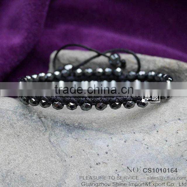 Handmade Black string woven alloy beads bracelet for men