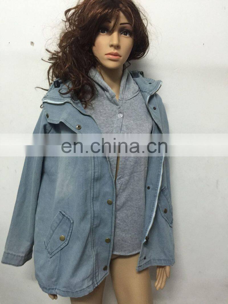 wholesale custom 2 Pieces Matching Clothes Woman Vest & Jacket Winter Warm Collar Hooded Coat Jacket Denim Trench Parka Outwear