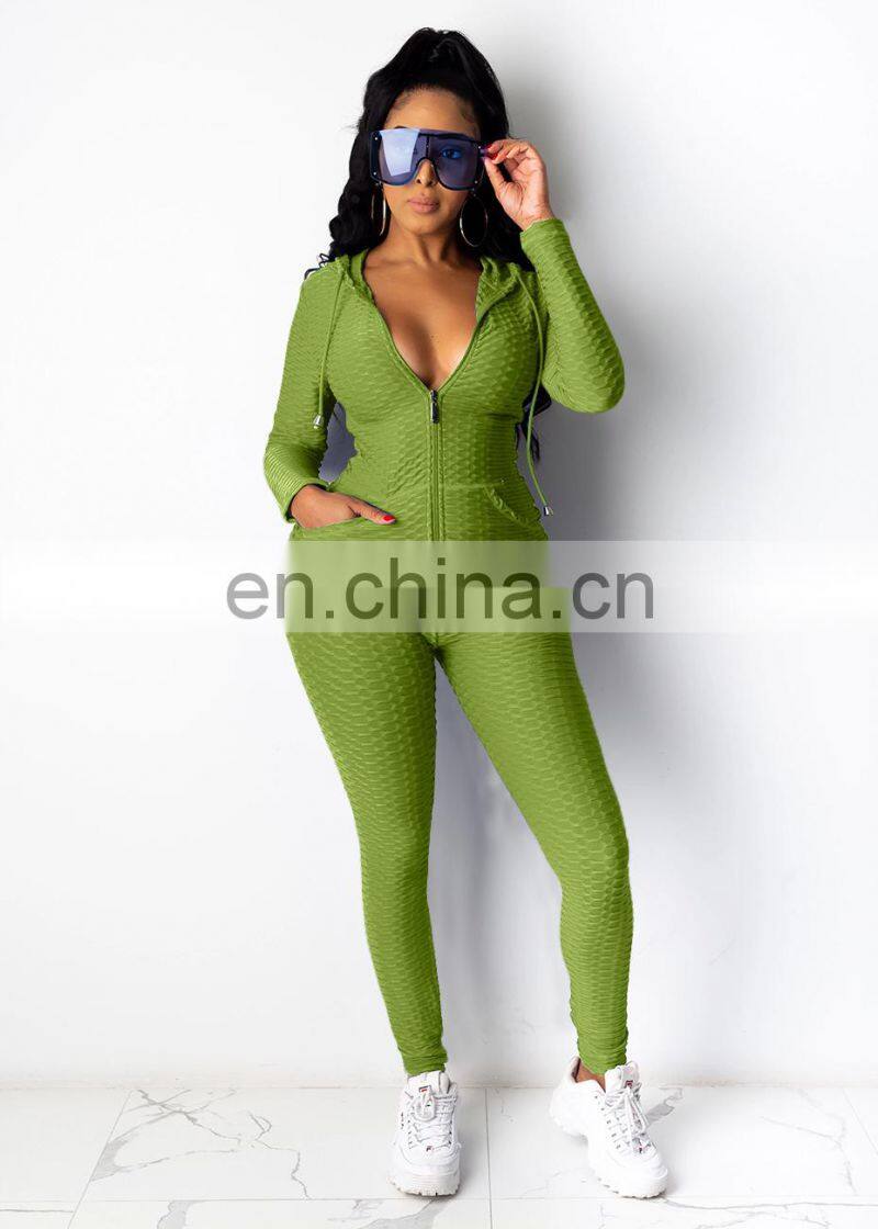 Wholesale solid color hooded tops and pants two piece set with zipper fall winter women's tracksuit in multi colour