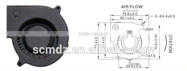75*75*30mm exhaust blower axial flow dc fan with 12v 24v sleeve and ball bearing