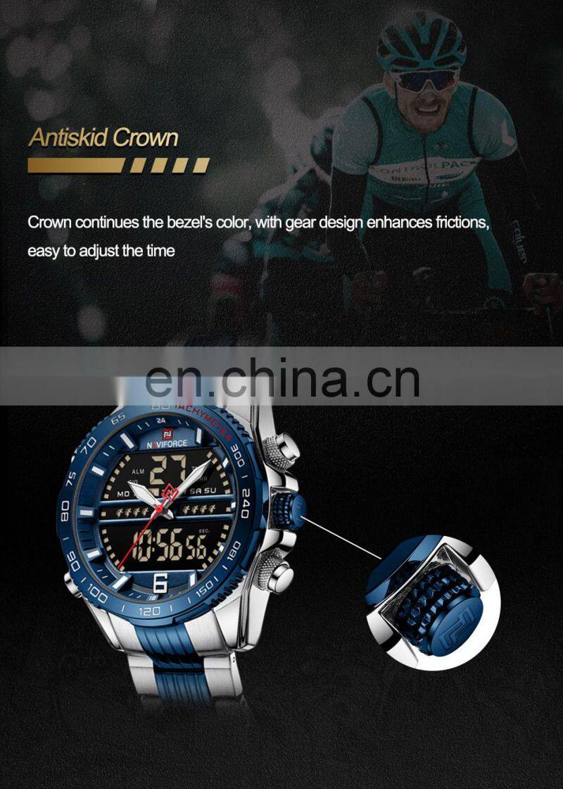 NAVIFORCE 9195 Luxury Brand Digital Sport Watch Men Steel Band Waterproof Chronograph Alarm Clock Luminous Quartz Wristwatch