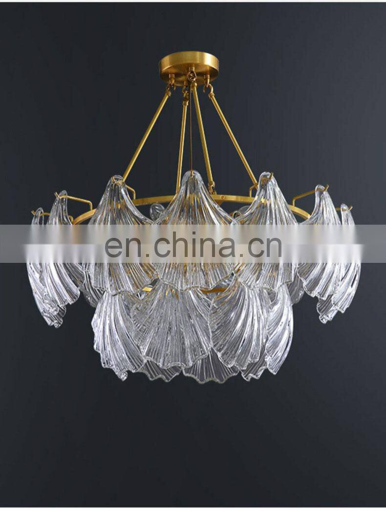 new arrival customized decorations equipment stainless steel leaf quality shell square rectangle luxury glass chandeliers
