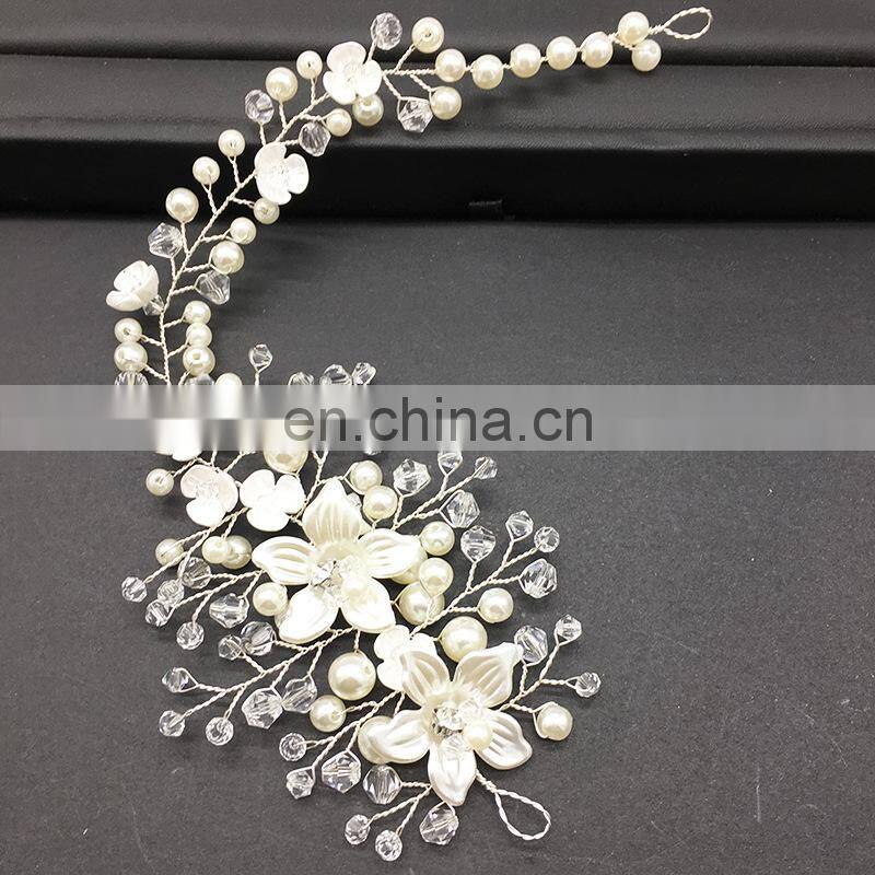 Flower Headwear Wedding Headband for Bride Crystal Pearls Women Tiara Bridal Headpieces Hair Jewelry Accessories