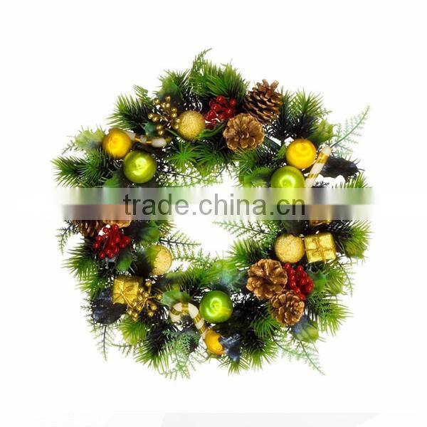 18" christmas pinecone wreath with flower and fruit/white berry christmas wreath