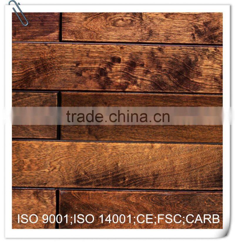 Handscraped Multilayer Engineered Birch Flooring Dark Brown 1210*166*15/2mm