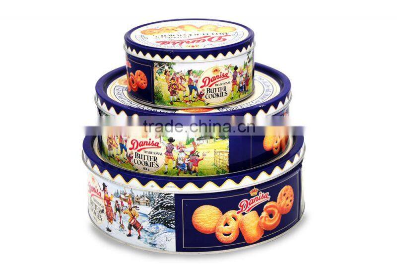 Round printed cookie tin box set of 3 pcs