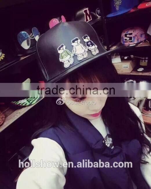Cute Colorful Cartoon Animal Bear Pattern Leather Snapback Hats Custom