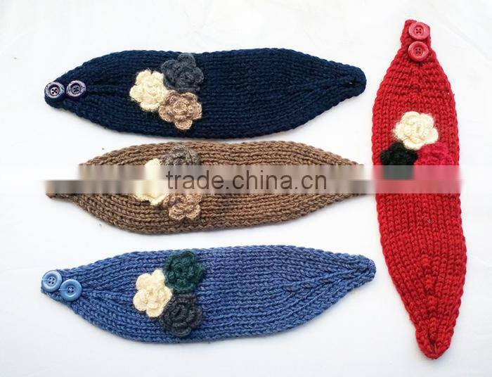 Good-looking 3 Flower Decorated Fashion Women Knitted Headband Headwear