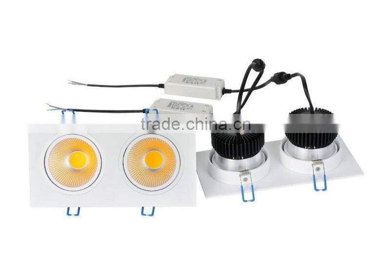 High brightness 2*10w square led cob downlight 230v black dimmable downlight