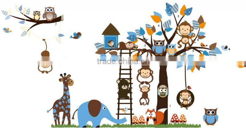 2016 Large Size Kids Cartoon Monkey Giraffe Owl Bird Wall Stickers