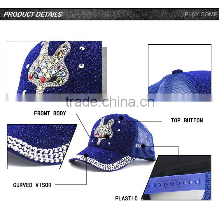 Stylish high quality girls rhinestones trucker cap