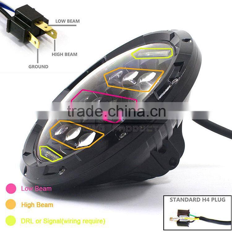 7inch Daymaker LED Projector Headlight with Chrome Round Mounting Extension Trim Bracket Ring for Harley Davidson