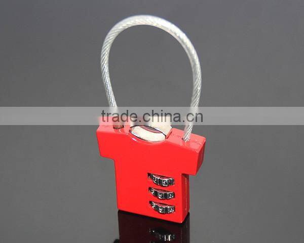 T-shirt Shaped Resettable 3 Digit Travel Luggage Suitcase Alloy Padlock Steel Wire Changeable Combination Lock