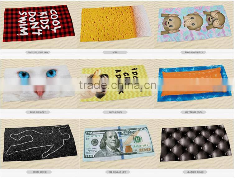 Fast deliver 3D digital print wholesale folding 100 us dollar printed beach towel