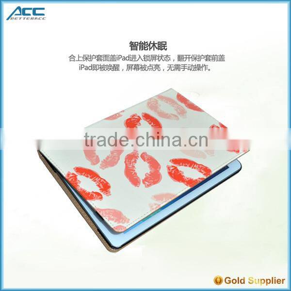 For iPad 6, customized PU flip tablet case with printing color for iPad 6