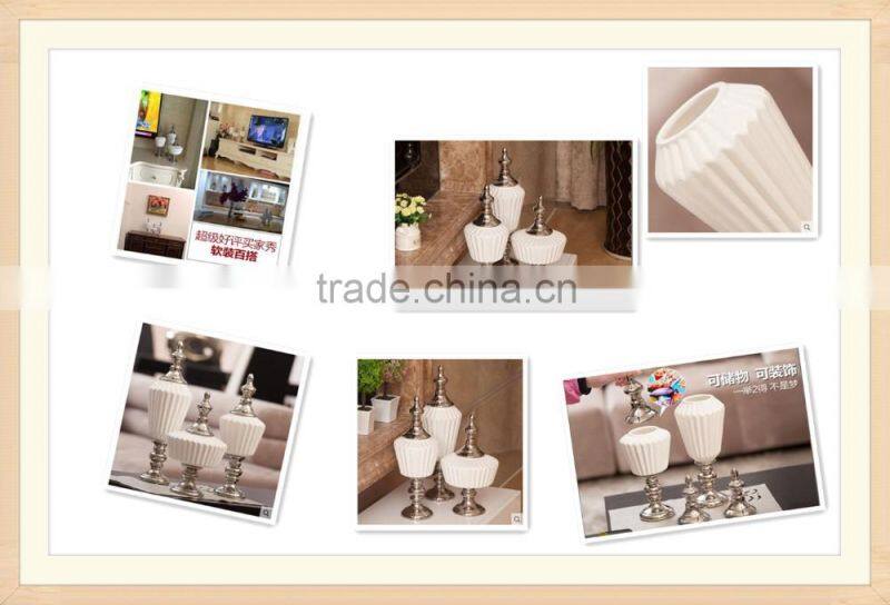 2016 modern ceramic decoration 3 pic a set silver white jar for living room