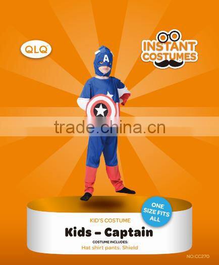 Halloween Party blue Child Captain America fancy dress kids costume