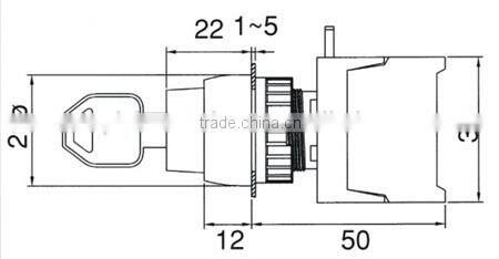 22mm 2 Position Key Lock Switch, Selector Switch, IP65, W/P (KS/KSN222)