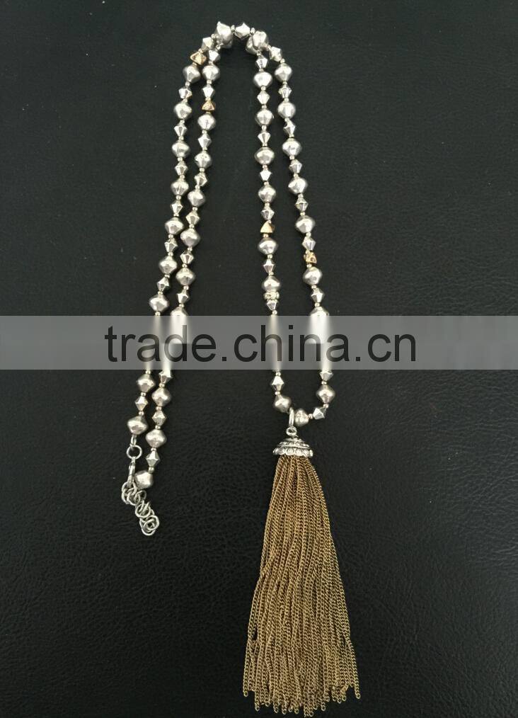 Latest Popular Natural Stone Beads Jeweled Slim Velvet Tassel Necklaces