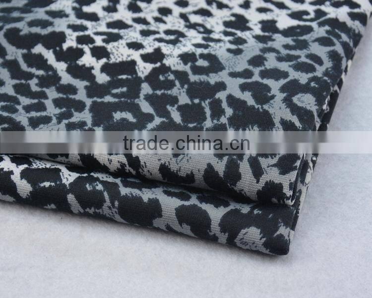 2015 Jiufan Textile Best-sold Roma Grey Leopard Polyester Ponti with Elastane Fashion Fabric