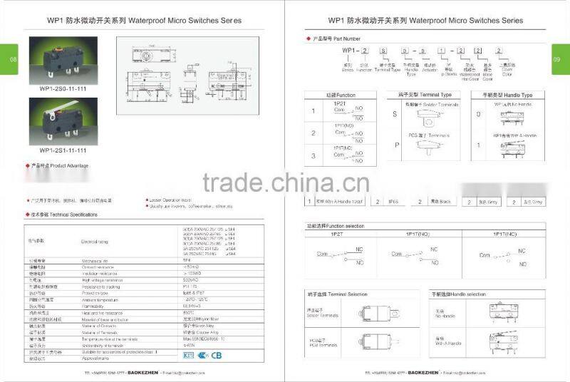 WP1-2S1 IP 65 IP67 waterproof micro switch for oven, BAOKEZHEN brand