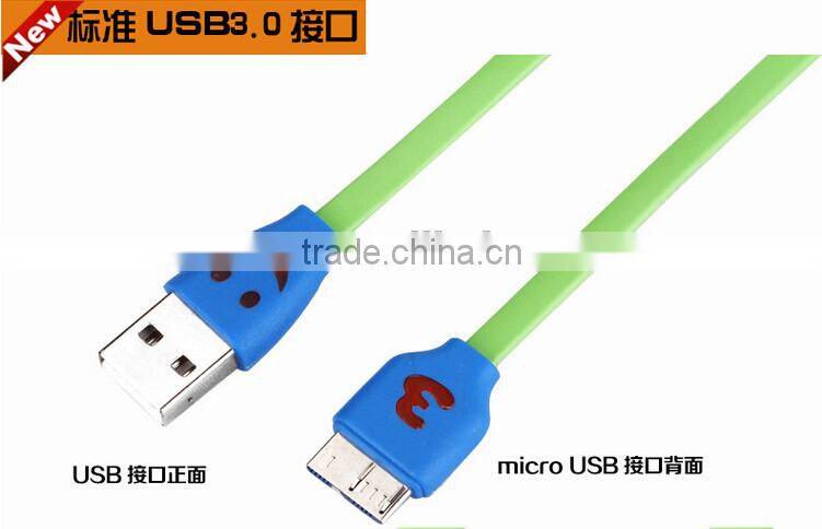 Cute Smile Face Colorful Flat Noodle Micro USB 3.0 Data Sync Charger Cable For Samsung Galaxy Note3/S5