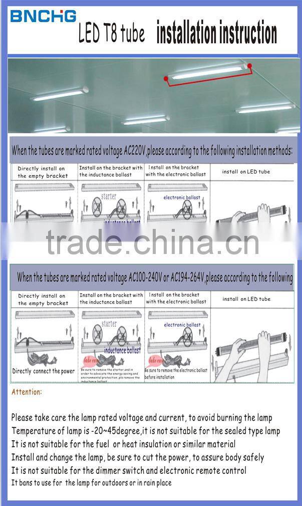 18W 1.2m t8 led tube light 3000k replace of inductance ballast