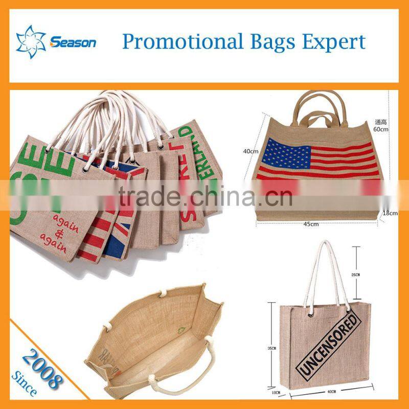 Hot sale leather handle shopping jute bags hessian cloth burlap sack linen bag