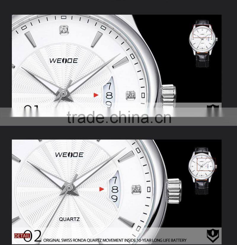 WEIDE Genuine Leather Waterproof Swis s Quartz Mens Luxury Watch