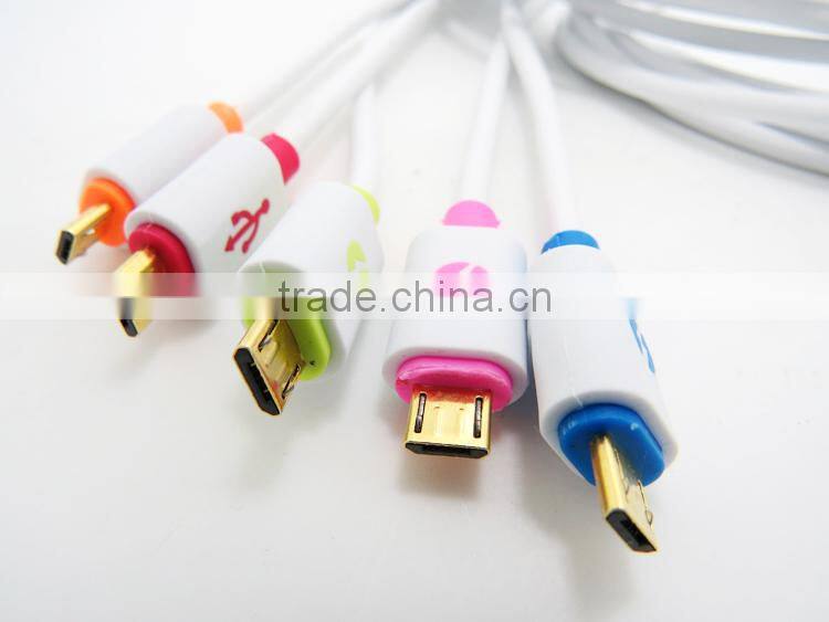 Newest Design Micro LED Colorful Flat Micro USB cable for HTC , Samsung , usb charger cable