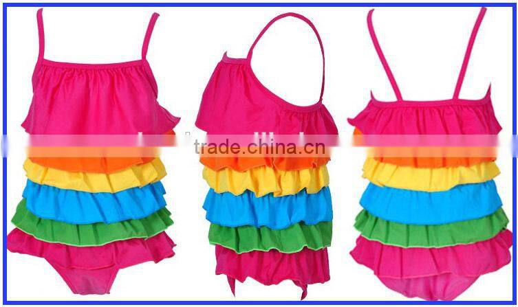 Cute colorful tiered rainbow kids swimwear for girls